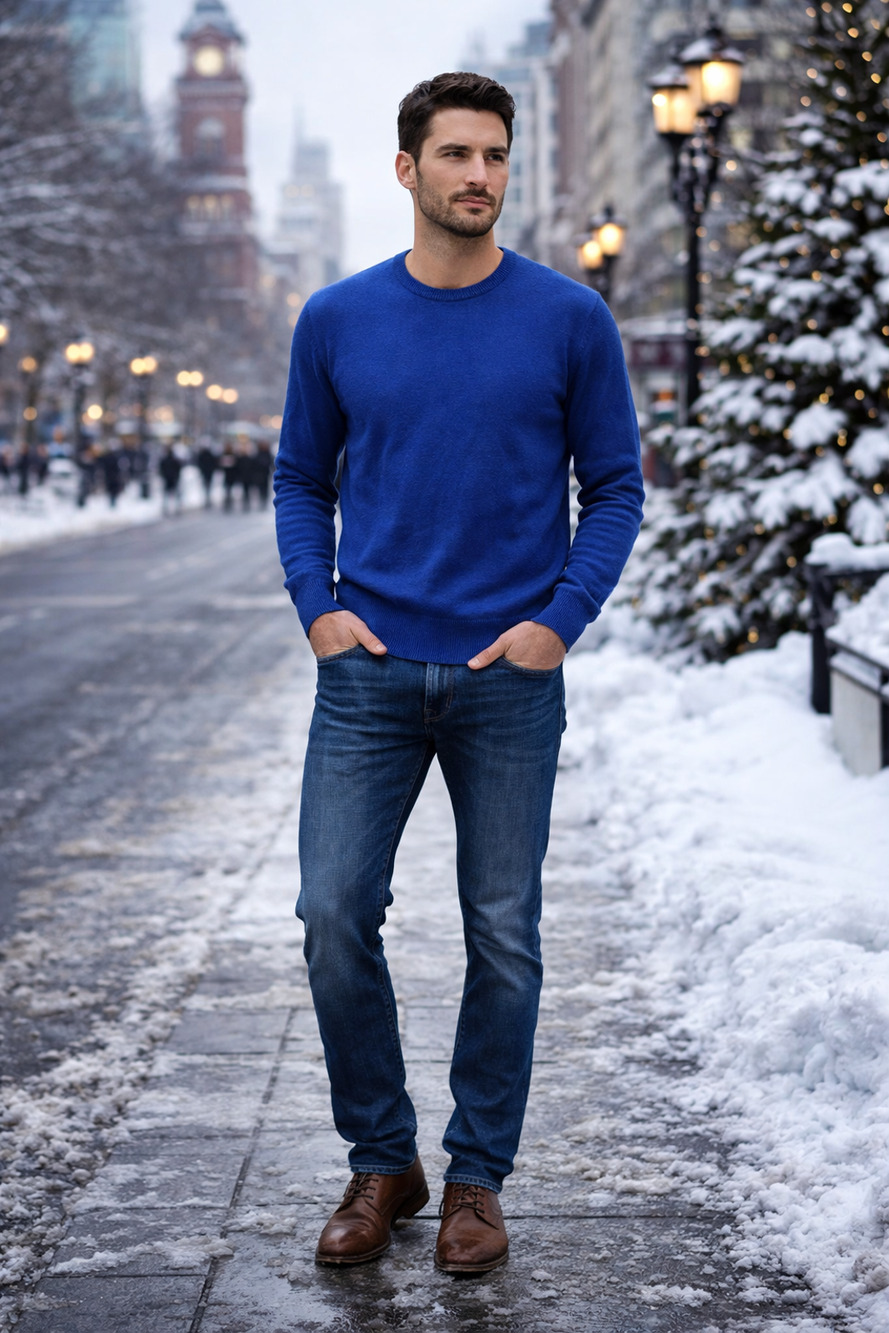 J.Mclaughlin Men's Medium Blue Cashmere Blend Crew Neck Preppy Sweater G3-35